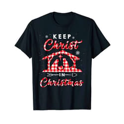 Christmas Nativity Keep Christ in Christmas Shirt Keep Christ in Christmas Red Plaid Christian Costume Gifts T-Shirt