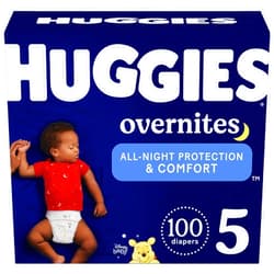 Huggies Size 5 Overnites Baby Diapers: Overnight Diapers, Size 5 (27+ lbs), 100 Ct (2 Packs of 50)