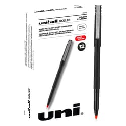 uni-ball Roller Ball Stick Pens, 0.5 mm Micro Tip, Red, Pack of 12