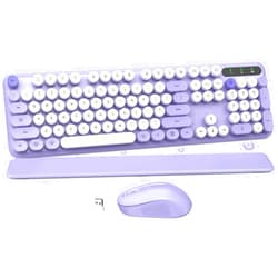 SABLUTE Wireless Keyboard and Mouse Combo, Retro Typewriter Keyboard, Detachable Hard Wrist Rest, Tilt Legs, Floating Round Keycaps, Auto Sleep Mode, Cute 2.4GHz Cordless Set for Mac/Windows/PC/Laptop-Purple