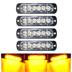 SEISSO 4-Pack 6 LED Amber Strobe Lights Vehicles Trucks Emergency Strobe Lights Kit 12V -24V Warning Hazard Flash Strobe Lights Bar Grill Grille Surface Mount Super Bright Waterproof