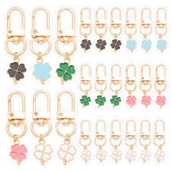 PH PandaHall 24pcs Clover Keychain 6 Colors Four Leaf Key Chain Alloy Shamrock Enamel Pendant Lucky Bag Decorations for Car Key DIY Jewelry Making Craft Crafting Accessories