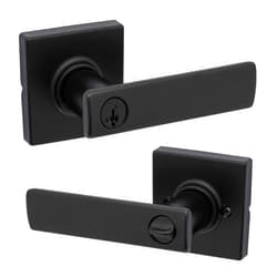 Kwikset Breton Entry Door Handle with Lock and Key, Secure Keyed Reversible Lever Exterior, For Front Entrance and Bedrooms, Matte Black , Pick Resistant Smartkey Rekey Security and Microban