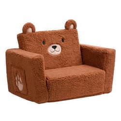 ALIMORDEN 2-in-1 Flip Out Cuddly Sherpa Toddler Couch, Convertible Sofa to Lounger, Bear