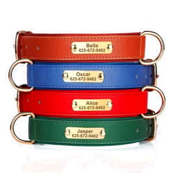 KINYABLUE Personalized Dog Collars for Large Dogs, Soft Neoprene Padded Leather Dog Collar, Custom Dog Collar with Name Plate, Adjustable Green Dog Collar with Leather Leash & Tags Available, L