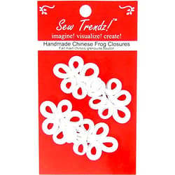 Sew Trendz Chinese Frogs Button Closures Hook & Eye Fastener - Sewing Quilting Renaissance Dance Hawaiian Bridal Costumes Outfit Drapery Home Decor-WHITE -Five Loops Design - 2 Pairs/pk. - #FG4755W