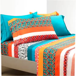 Lush Decor Boho Stripe Soft Sheet 6 Piece Set, King, Turquoise & Tangerine