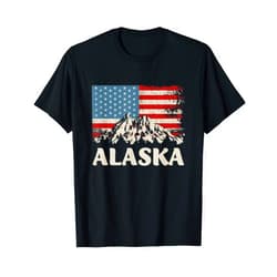 Home State Juneau AK Travel Gift Ideas Alaska American Flag Mount McKinley/Denali Mountain Souvenir T-Shirt