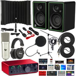 Focusrite Scarlett Solo 4th Gen 2x2 Audio Interface Recording Kit with Exclusive Creative Music Production Software Pack with CR3-X Creative Reference Multimedia Monitors & Isolation Recording Shield