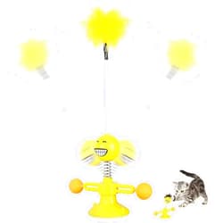 SIKROFEGEN Funny Cat Teasing Toys for Cats, Cat Spring Teasing Stick Interactive Cat Toy Balance Ball and Feather with Suction Cup
