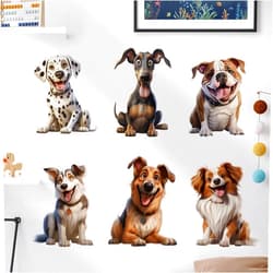 Sacinora Six Breeds of Puppies Wall Stickers, sacinora DIY Dogs Wall Decals Dalmatian Husky Border Collie French Bulldog Papillon Removable Vinyl Peel and Stick for Living Room Bedroom Nursery Home Decorations