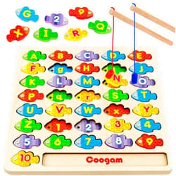 Coogam Magnetic Alphabet Numbers Fishing Game, Wooden ABC Letter Numbers Color Matching Puzzle Fine Motor Montessori Educational Toy for Preschool 3 4 5 Year Old Toddlers