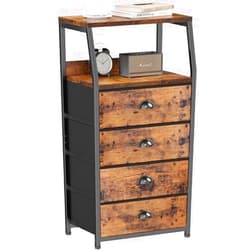 Furnulem Night Stand, Tall 4 Drawers Dresser for Bedroom, Hallway, Nursery, Closet Organizer, Nightstand Bedside Table Furniture, Vertical Storage Tower Fabric, Sturdy Steel Frame, Wood Top