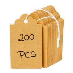 Uniclife 200 Pcs Kraft Price Tags with Elastic String Attached Writable Brown Kraft Paper Tags Hang Tags for Pricing Clothing Jewelry Price Display Labels Blank Merchandise Marking Tags, 1.8