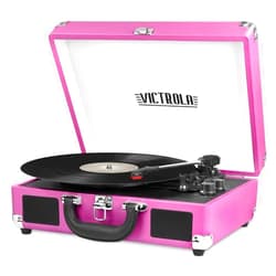 Victrola Vintage 3-Speed Bluetooth Portable Suitcase Record Player with Built-in Speakers | Upgraded Turntable Audio Sound|Pink, Model Number: VSC-550BT-PNK