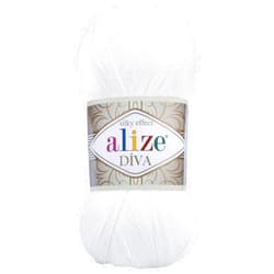 Alize Diva Silk Effect 100% Microfiber Acrylic Yarn 1 Ball skeins 100gr 383yds Color (55 - White)