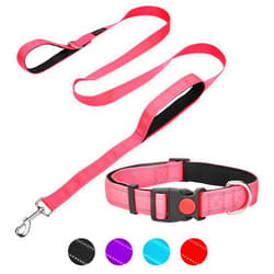 Tpotato Reflective Dog Collar And Leash Set,Adjustable Neoprene Padded Nylon Collars, 6 FT Heavy Duty Dog Leash 2 Comfortable Handles Safety Locking Buckle for Puppy Small Medium Extra Large Breed Dog