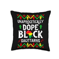 Black History Month And Juneteenth Apparel MVV Unapologetically Dope Black Sagittarius Zodiac Sign History Throw Pillow, 16x16, Multicolor
