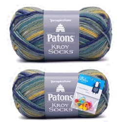 Bella's Crafts Patons Kroy Socks Yarn 2-Pack Bundle with Bella's Crafts Stitch Markers (Fifties Stripes)