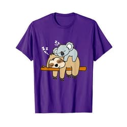 Cute Sleeping Sloth With Baby Koala Mama Bear Gift Funny Cute Lazy Sloth & Baby Koala Mama Bear Nap T-Shirt