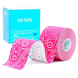 OK TAPE PRO Kinesiology Tape, 2inch x Long Roll 16ft Free Cut Tape, Elastic Athletic Tape Therapeutic Latex Free, Pink+White