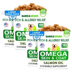 BARK&SPARK Omega 3 for Dogs - 720 Fish Oil Treats for Dog Shedding, Skin Allergy, Itch Relief, Hot Spots Treatment - Joint Health - Skin and Coat Supplement - EPA & DHA Fatty Acids - Salmon Oil