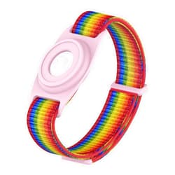 HPHRE Airtag Watch Bands,Airtags Bracelet Case for Apple Airtag,Airtags Silicone Protective Cover with Strap Holder Lightweight Elastic Watch Band for kid Toddler Children Elders (Rainbow)