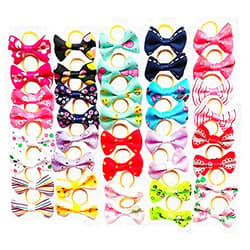 Chenkou Craft 40pcs/20pairs New Dog Hair Bows with Rubber Band Pet Grooming Products Mix Colors Varies Patterns Pet Hair Bows Dog Little Puppy Accessories (Bow with Rubber Band)