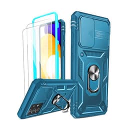 LeYi for Samsung A52 5G / A52s 5G, Samsung A52 Case with Slide Camera Cover + [2 Pack] Tempered Glass Screen Protector, 360 Full Body Shockproof Case with Kickstand for Galaxy A52 5G / A52s 5G, Blue