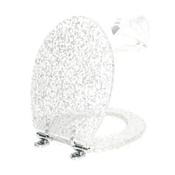 Angol Shiold Resin Round Toilet Seat Glitter Silver, Slow Quiet-Close Heavy Duty Acrylic Toilet Seats for Standard Toilets, Easy Installation & Cleaning (Round 17