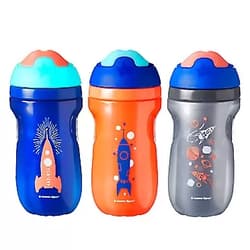 Tommee Tippee Non-Spill Insulated Sippee Toddler Tumbler Cup, 12+ Months, 9 Ounce, 3 Count, Boy Orange, Blue and Gray Pack of 3