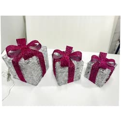 Elktry 12”-10”-8” Set of 3 Lighted Gift Boxes Christmas Decorations,Elktry 120LED Collapsible Christmas Decorations with 11 Modes,Christmas Lighted Gift Boxes with Plug for Yard Holiday Weddings Art (Pink)