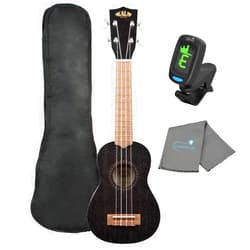 Kala KA-15S-BLK Black Satin Mahogany Soprano Ukulele Bundle with a Ukulele Tote Bag, Tuner, and Lumintrail Polishing Cloth