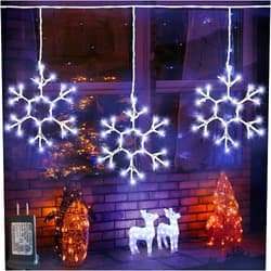 Pooqla Christmas Snowflake Icicle Lights Outdoor Decoration, LED String Lights 8 Modes, Hanging Twinkle Fairy Lights for Roof Window Home Party Garden Yard Christmas Decoration, White