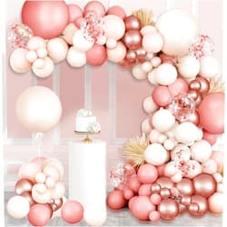 Zesliwy Blush Pink Balloons Garland Arch Kit,144pcs Retro Pink Rose Gold Sand White Confetti Balloons for Girls Women Bridal Baby Shower Valentines Wedding Engagement Birthday Party Decorations……