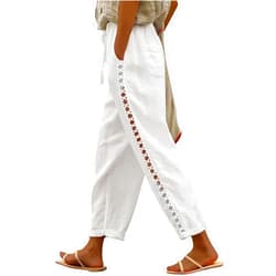 Puimentiua Women's Linen Capri Pants with Drawstring Petite Summer Beachwear Lightweight Elastic Waist Pants