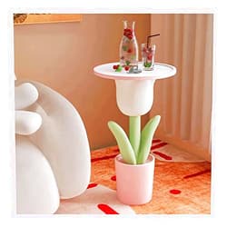 YiMiBaiHuo Tulip Shape Side Table Flower Small Coffee Table w/Storage Tray 30x30x51CM Tall Resin End Table for Couch Bedroom Home Decor