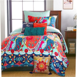Levtex Home - Jules Quilt Set - Twin/Twin XL Quilt (68x86in.) + One Standard Pillow Sham (26x20in.) - Bohemian - Teal, Orange, Yellow, Green, Blue, Red, Navy - Reversible - Cotton Fabric