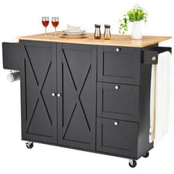 VEVOR Kitchen Island Cart, Rolling Table with Drop Leaf, Spice Rack, Towel Bar, Adjustable Shelf, Drawer, and Hooks, Mobile Island on Wheels, Mobile Carts with Storage Cabinet, 45.3