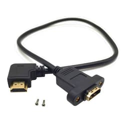 Qaoquda Panel Mount HDMI Extension Cable, 1.6Ft/50cm High Speed HDMI Female to Male Cable with Screw Nut Support 4K Resolution for Blu Ray Player, 3D TV, Roku, Xbox360(Black) (Right-Angled)