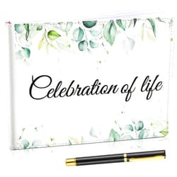 Patelai Funeral Guest Book with Pen Memorial Service Celebration of Life Sign in Book for Funeral Leather Cardinal in Loving Memorial Gift, 112 Pages(Celebration of Life)