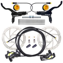 CooMeng Zoom HB876E 2-PIN/3-PIN 4-Pistons E-Bike Electric Power-Off Hydraulic Brake Set with 180mm Rotors, Pre-Bled Hydraulic Disc Brake Caliper Lever for eBike (Included Mounting Adapter)