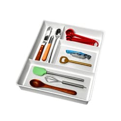 Madesmart Classic 4-Compartment Drawer Organizer Gadget Tray, Plastic Multipurpose Storage Bin for Drawers, White