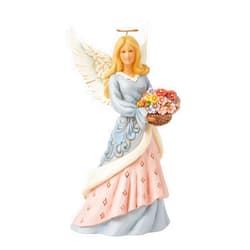 Enesco Jim Shore Heartwood Creek Easter Angel with Flower Basket Figurine- Stone Resin Hand Crafted Collectible Figurines Easter Home Decor Statue, 8.66 Inch