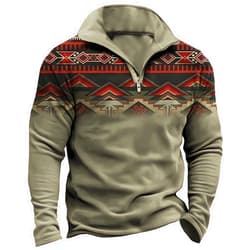 DMOYALA Mens Aztec Cowboy Sweatshirt Retro Ethnic Western Half Zipper Pullover Vintage Hoodies Western Casual Long Sleeve