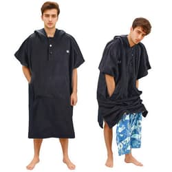 Catalonia Hooded Surf Towel Poncho, Changing Towel Robe with Pocket, Quick Dry Swim Pool Towel for Adults Men Women, Summer Beach Poncho Robe for Surfing Swimming Camping, Black