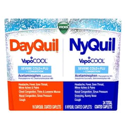 Vicks DayQuil and NyQuil SEVERE with Vicks VapoCOOL, Cough, Cold & Flu Relief Combo Pack, 24 Caplets (16 Dayquil, 8 Nyquil) - Sore Throat, Fever, and Congestion Relief 24 Count (Pack of 1)