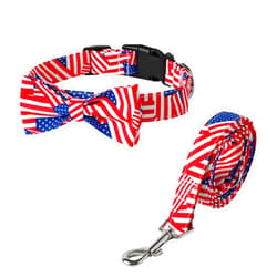UVONOKAY USA Flag Dog Collar and Leash Set - Patriotic American Pride Adjustable Pet Collar with Durable Buckle and Comfortable Design (Size S)