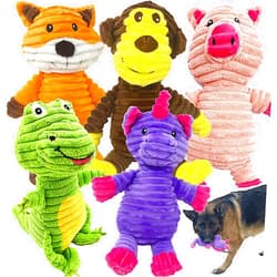 Jalousie 5 Pack Plush Toys Assortment Value Bundle Puppy Pet Mutt Squeak Toy for Medium Large Dogs