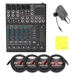 Liquid Audio Mackie 802VLZ4 8-Channel Ultra-Compact Analog Mixer Bundle w/ 4-Pack Pig Hog PHM10 8mm Mic Cable and Liquid Audio Polishing Cloth